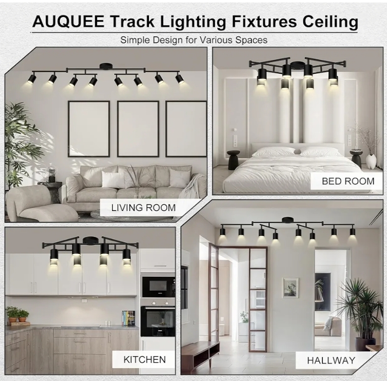 8 Light Track Lighting Fixtures Ceiling, Matte Black Kichen Track Lighting Fixtures - Image 9