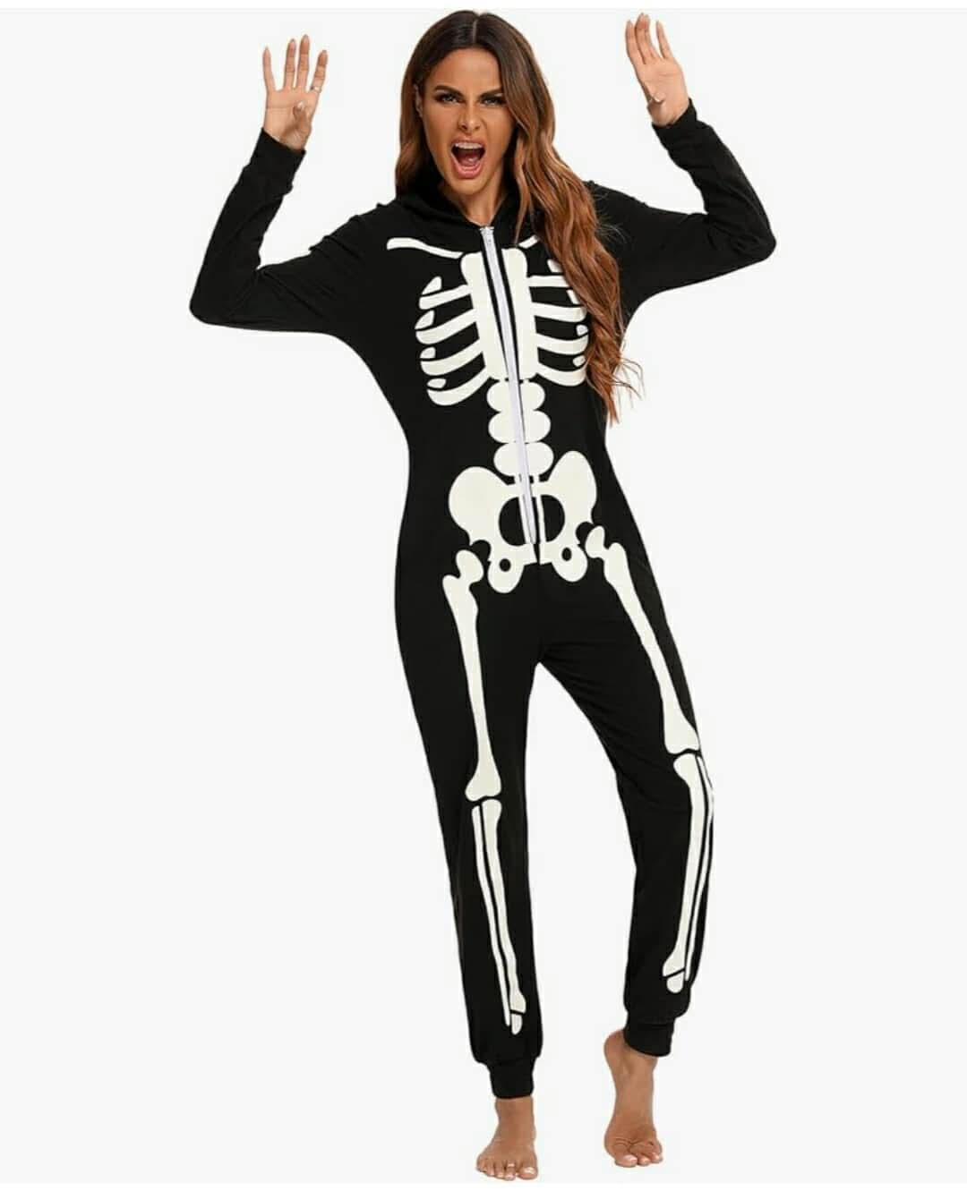 Skeleton Glow in Dark Jumpsuit Halloween Hooded One-Piece Zipper PJS Family Jammies, Large - Image 5