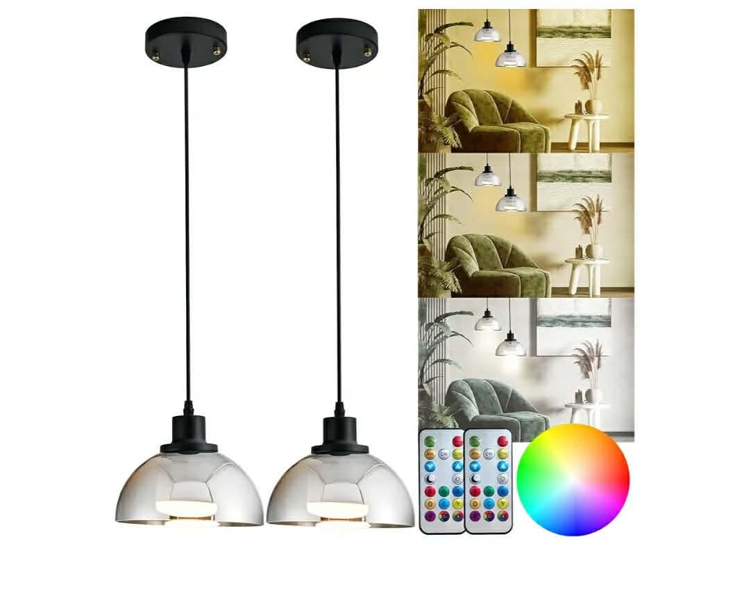 Battery Operated Pendant Lights Set Of Two,10000 MAh Rechargeable Hanging Light Over 50 Hours Battery Life,RGB Dimmable