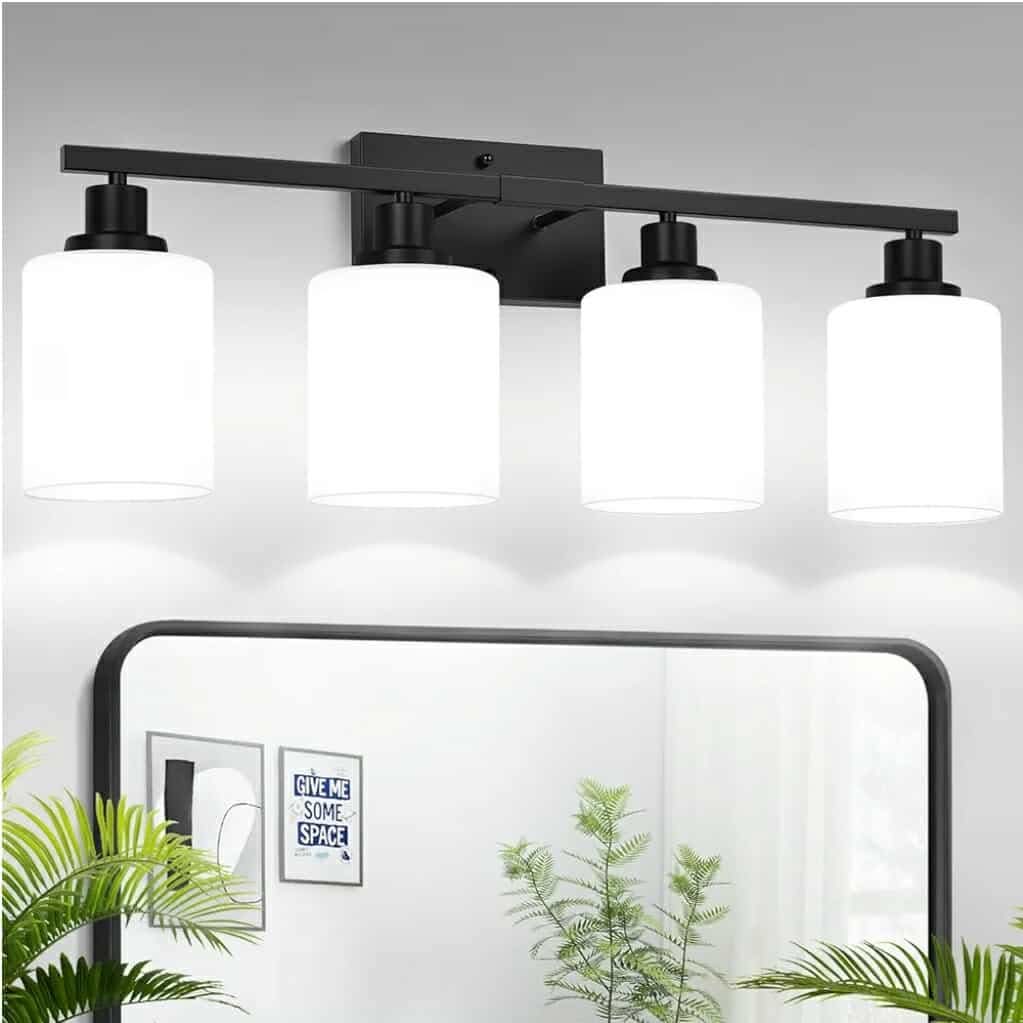 4-Light Bathroom Light Fixtures, Vanity Light with Milky White Shades, Matte Black