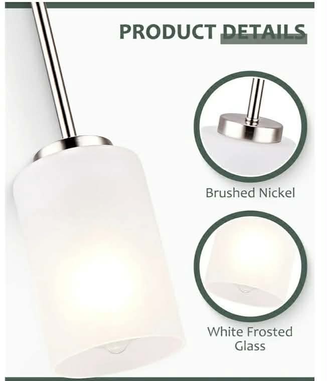 2pk 1-Light Mini Pendant Light Fixtures, Industrial Chandelier Hanging Ceiling Light with Opal White Shades - Image 8