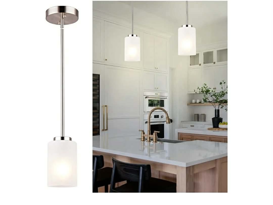 2pk 1-Light Mini Pendant Light Fixtures, Industrial Chandelier Hanging Ceiling Light with Opal White Shades - Image 5