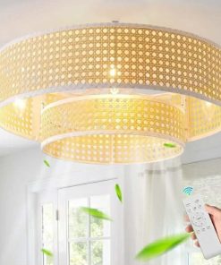 20'' Boho Rattan Ceiling Fan with Light, Coastal Boho Ceiling Fans with Lights