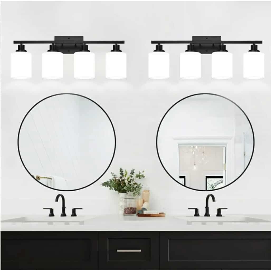 4-Light Bathroom Light Fixtures, Vanity Light with Milky White Shades, Matte Black - Image 10
