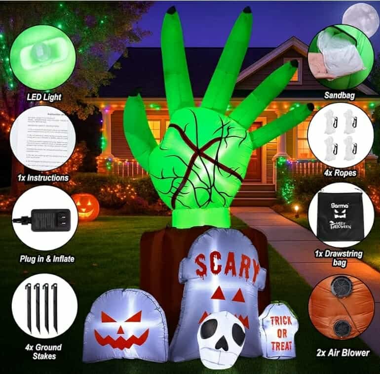 8.6 FT Halloween Inflatables Decorations Outdoor - Zombie Hand Animated Blow Ups Yard Decoration Animatronic - Image 6