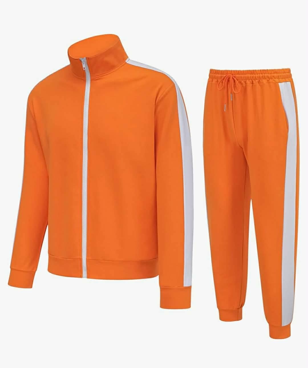 Adult Halloween Costumes for Men, Family Orange Zip-Up Tracksuit with Black Wig Cap & Glasses, XL - Image 6