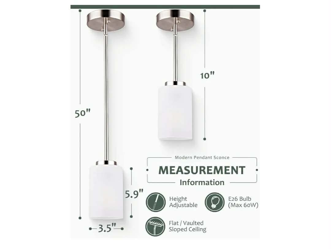 2pk 1-Light Mini Pendant Light Fixtures, Industrial Chandelier Hanging Ceiling Light with Opal White Shades - Image 4