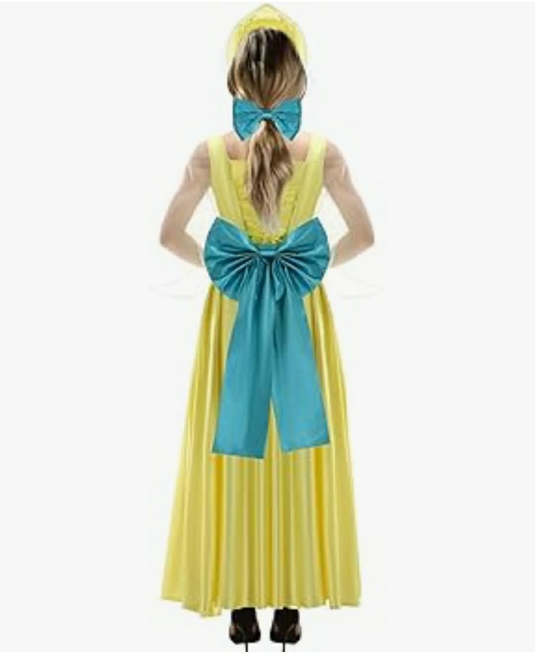 Women Princess Dress Long Sleeve Yellow Gown Necklace Headwear Halloween Cosplay Costume Outfit, Medium - Image 7