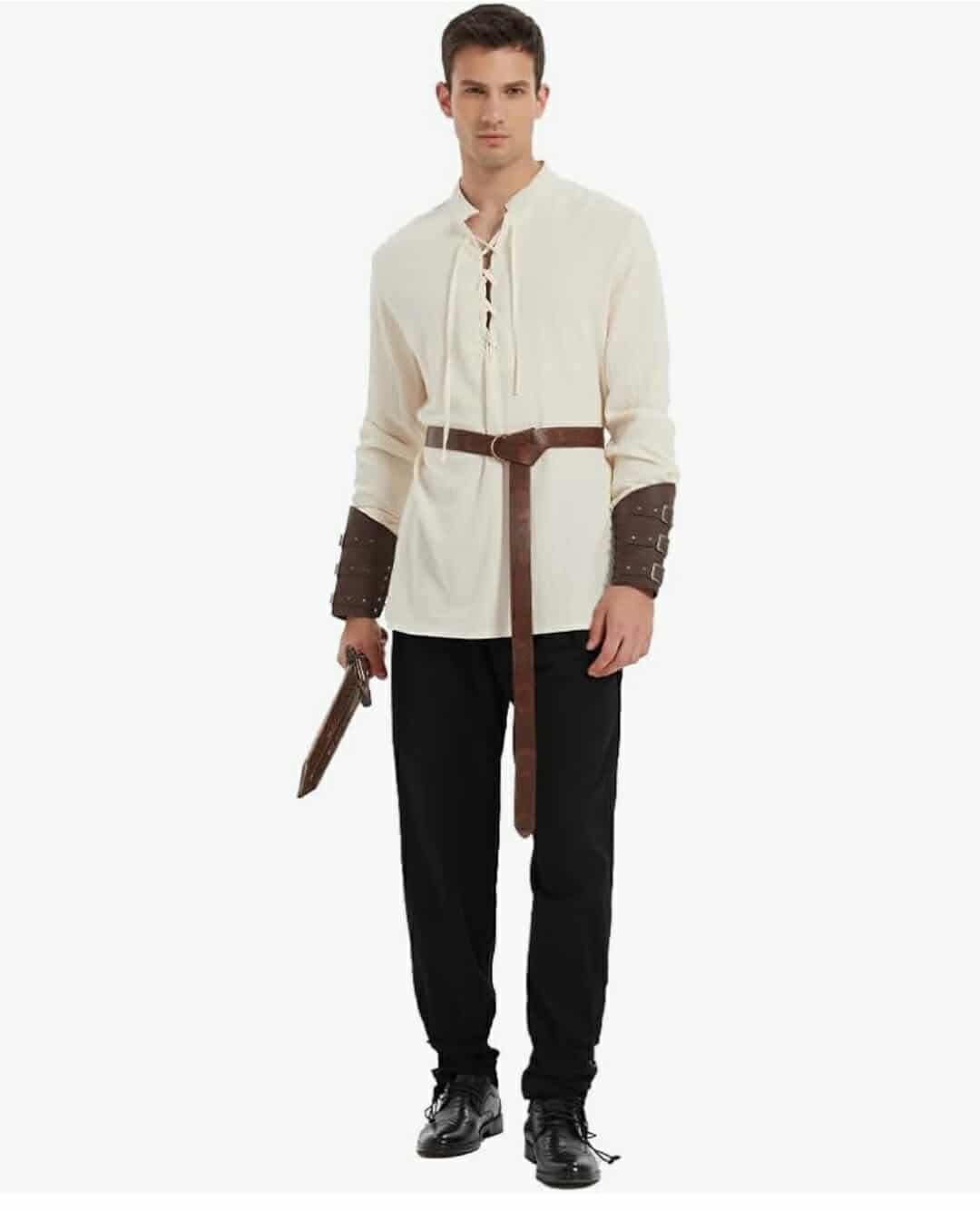 Medieval Pirate Shirt and Pants Viking Costume Accessory Set, 2XL - Image 5