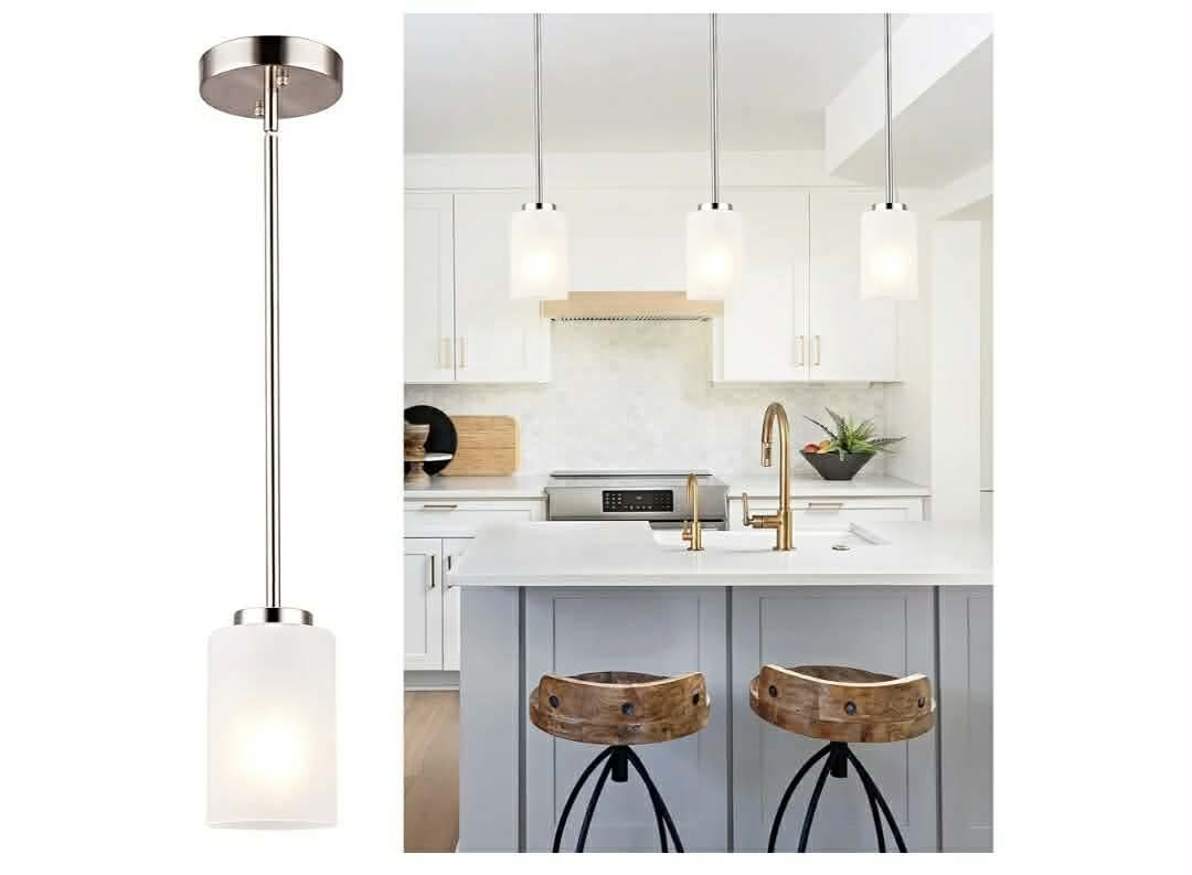 2pk 1-Light Mini Pendant Light Fixtures, Industrial Chandelier Hanging Ceiling Light with Opal White Shades - Image 11