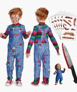 Kids Toddler Jumpsuit Long Sleeve Rainbow Shirt Scar Tattoos Prop Knife- Chucky
