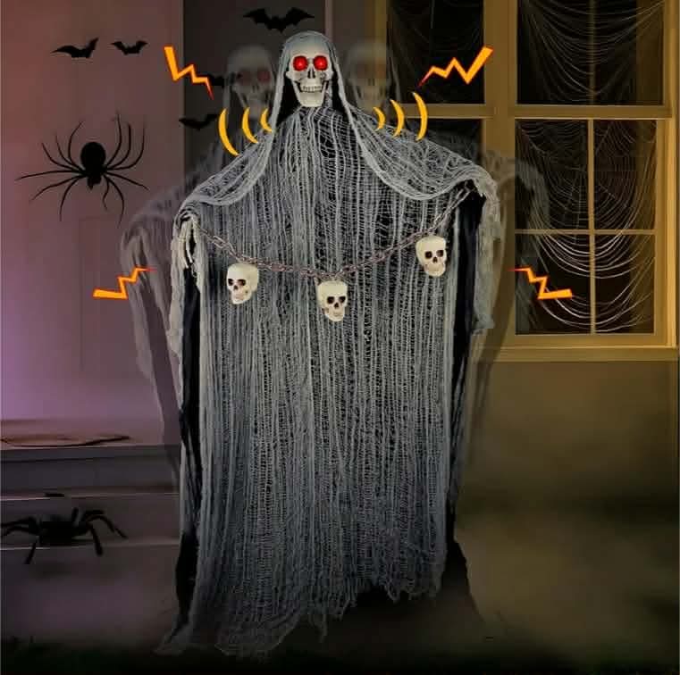 71" Halloween Animatronics Decor Led Light Eyes Sound&Touch Activated Scary Haunted House