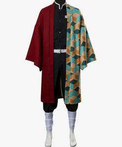 Mens Tomioka Giyuu Cosplay Costume Halloween Anime Haori Kimono Outfit Set, Small