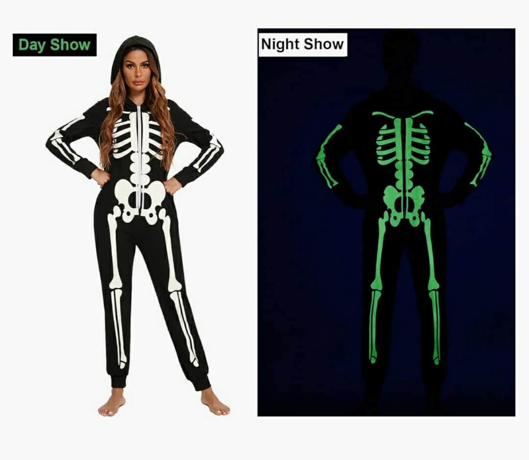Skeleton Glow in Dark Jumpsuit Halloween Hooded One-Piece Zipper PJS Family Jammies, Large - Image 3