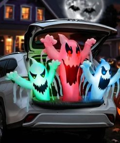 Trunk or Treat Car Decorations, Halloween Inflatables Outdoor Decoration, Blow up Yard Decoration Inflatable Ghost with Built-in LEDs