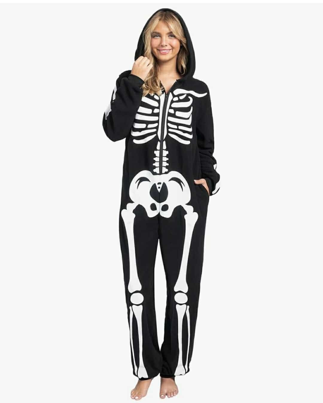 Adult Skeleton Costume Hooded Jumpsuit Cosplay Costume Sleepwear Homewear, Medium - Image 6