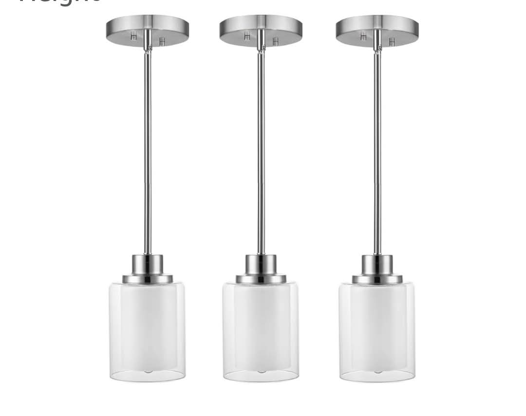 3pk, 1-Light Pendant Light Fixtures, 3 Pack Modern Brushed Nickel
