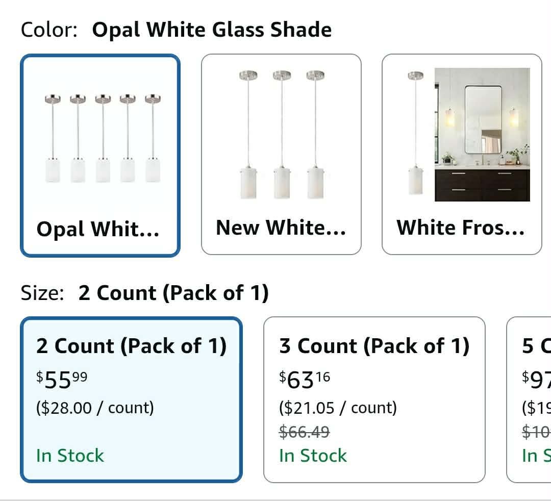2pk 1-Light Mini Pendant Light Fixtures, Industrial Chandelier Hanging Ceiling Light with Opal White Shades - Image 2