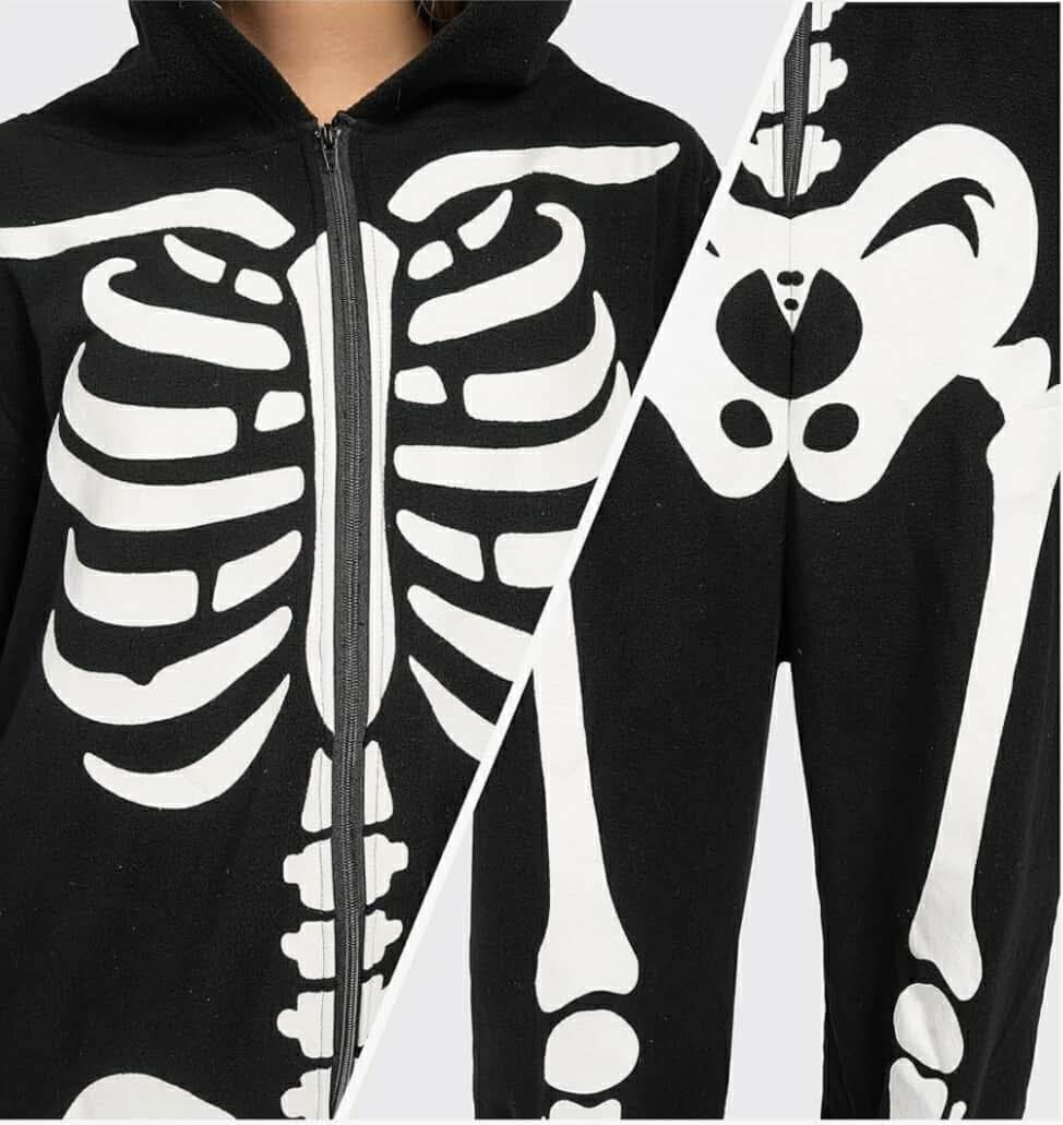 Adult Skeleton Costume Hooded Jumpsuit Cosplay Costume Sleepwear Homewear, Medium - Image 9