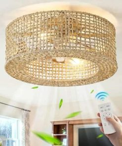 Boho Caged Ceiling Fan with Light 20", Handmade Hidden Enclosed