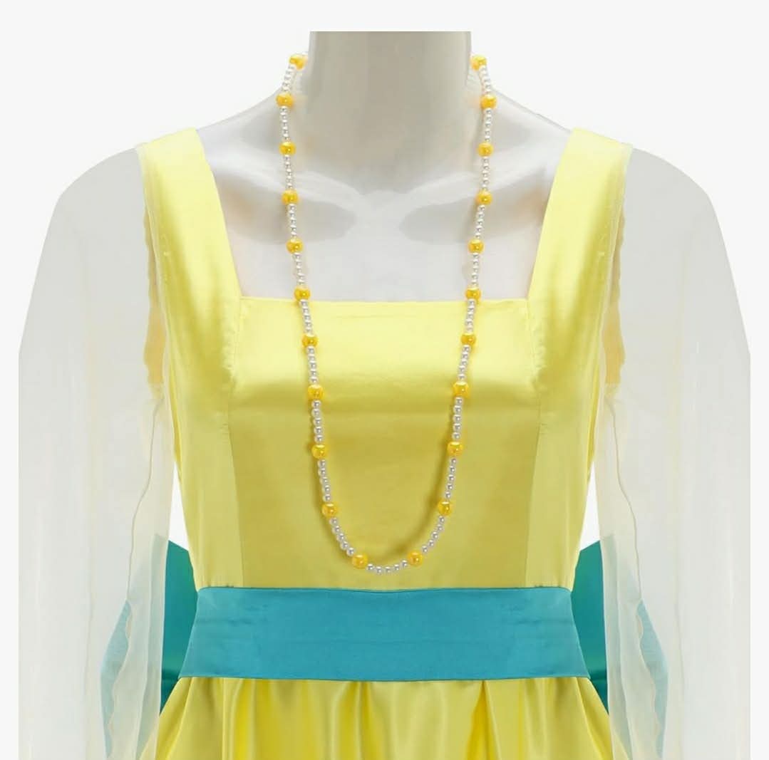Women Princess Dress Long Sleeve Yellow Gown Necklace Headwear Halloween Cosplay Costume Outfit, Medium - Image 5