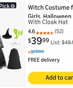 Alternative view of Black Witch Dress Cosplay Outfit With Cloak Hat, Size 3-4 yrs