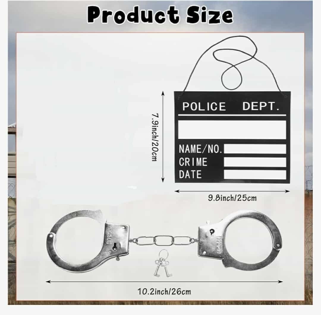 4 PCS Jail Halloween Costume Handcuffs Fancy Dress, XL - Image 7