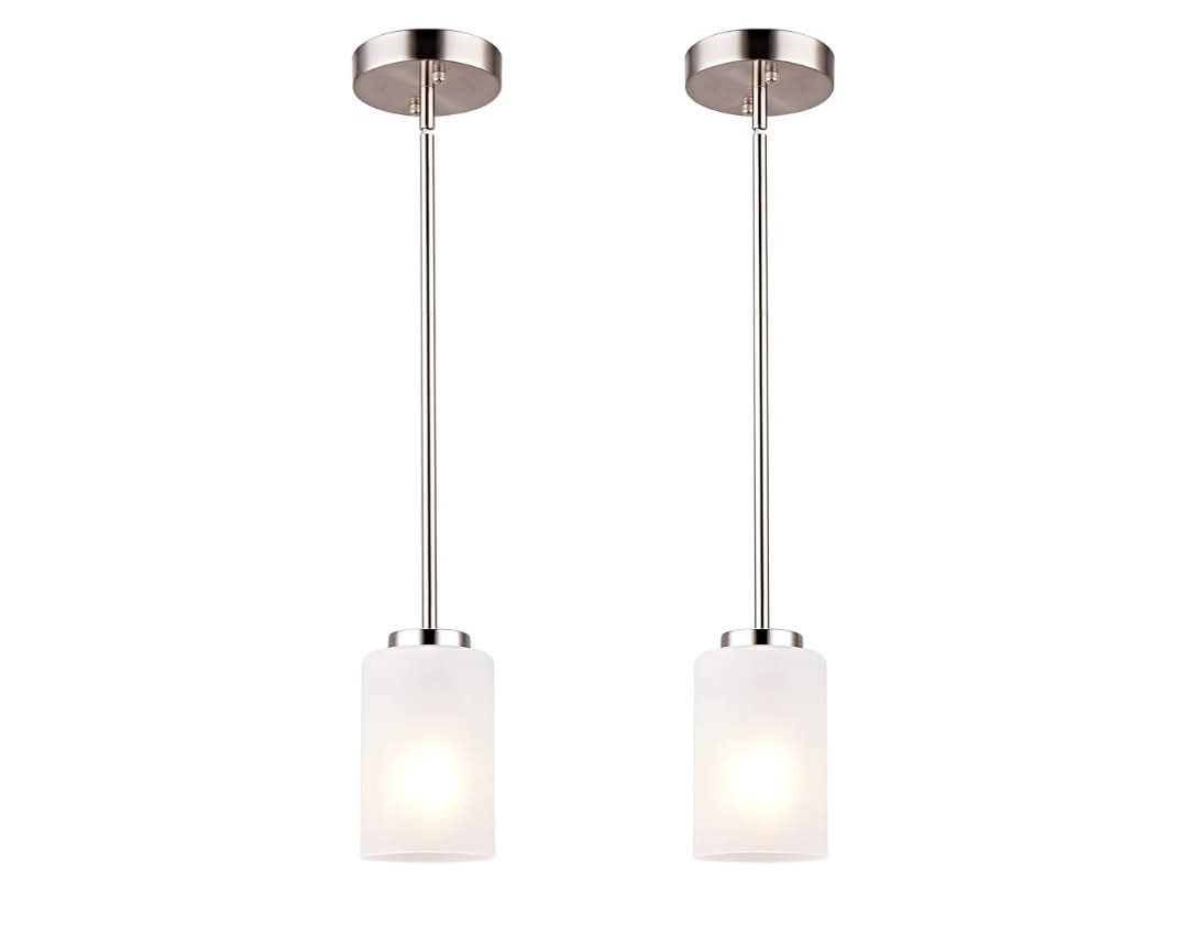 2pk 1-Light Mini Pendant Light Fixtures, Industrial Chandelier Hanging Ceiling Light with Opal White Shades