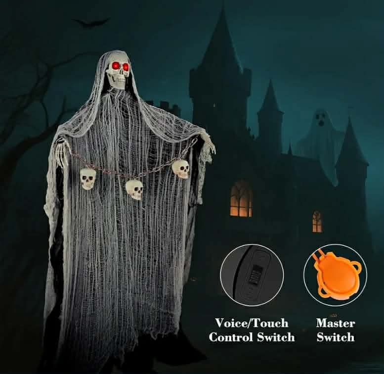 71" Halloween Animatronics Decor Led Light Eyes Sound&Touch Activated Scary Haunted House - Image 8