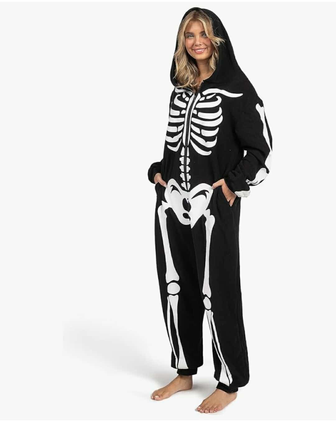 Adult Skeleton Costume Hooded Jumpsuit Cosplay Costume Sleepwear Homewear, Medium - Image 10