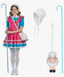 Shepherdess Costume Set with White Bonnet,  Plush Sheep Bag, Shepherd's Crook (Bonnet+Sheep Bag+Sheephook)