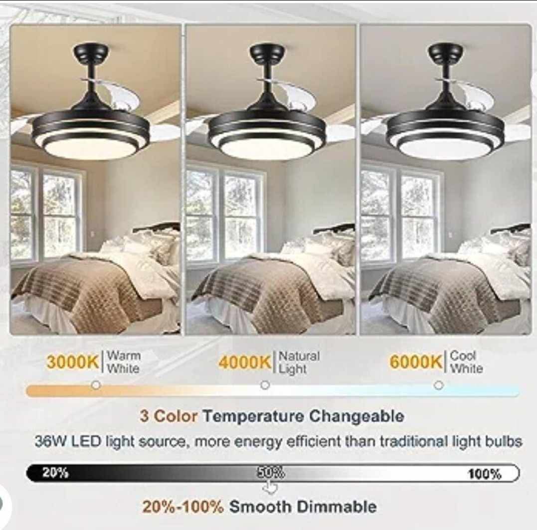Retractable Ceiling Fan with Lights Remote Control, 42 Inch Black Ceiling Fan - Image 16