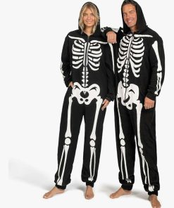 Adult Skeleton Costume Hooded Jumpsuit Cosplay Costume Sleepwear Homewear, Medium