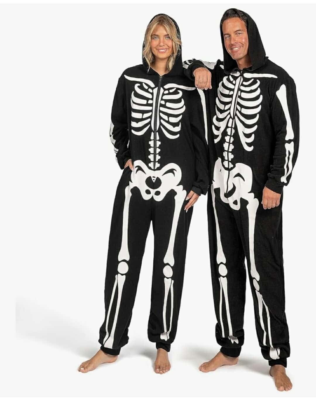 Adult Skeleton Costume Hooded Jumpsuit Cosplay Costume Sleepwear Homewear, Medium