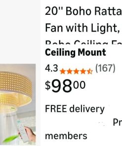 Alternative view of 20'' Boho Rattan Ceiling Fan with Light, Coastal Boho Ceiling Fans with Lights