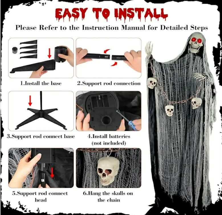 71" Halloween Animatronics Decor Led Light Eyes Sound&Touch Activated Scary Haunted House - Image 9