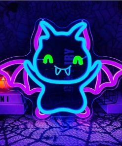 Halloween Neon Signs for Wall Decor Light Up Bats Sign for Man Cave Bats Neon Lights