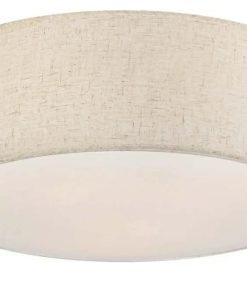 18'' Flush Mount Ceiling Light Modern Farmhouse Drum Ceiling Light Fixture with Linen Fabric Shade 3-Light Drum