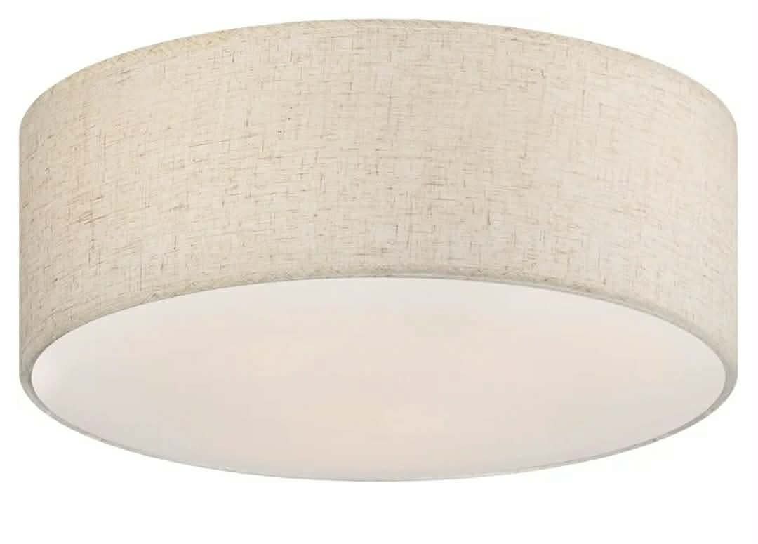 18'' Flush Mount Ceiling Light Modern Farmhouse Drum Ceiling Light Fixture with Linen Fabric Shade 3-Light Drum