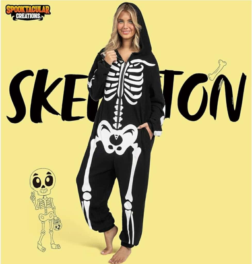 Adult Skeleton Costume Hooded Jumpsuit Cosplay Costume Sleepwear Homewear, Medium - Image 7