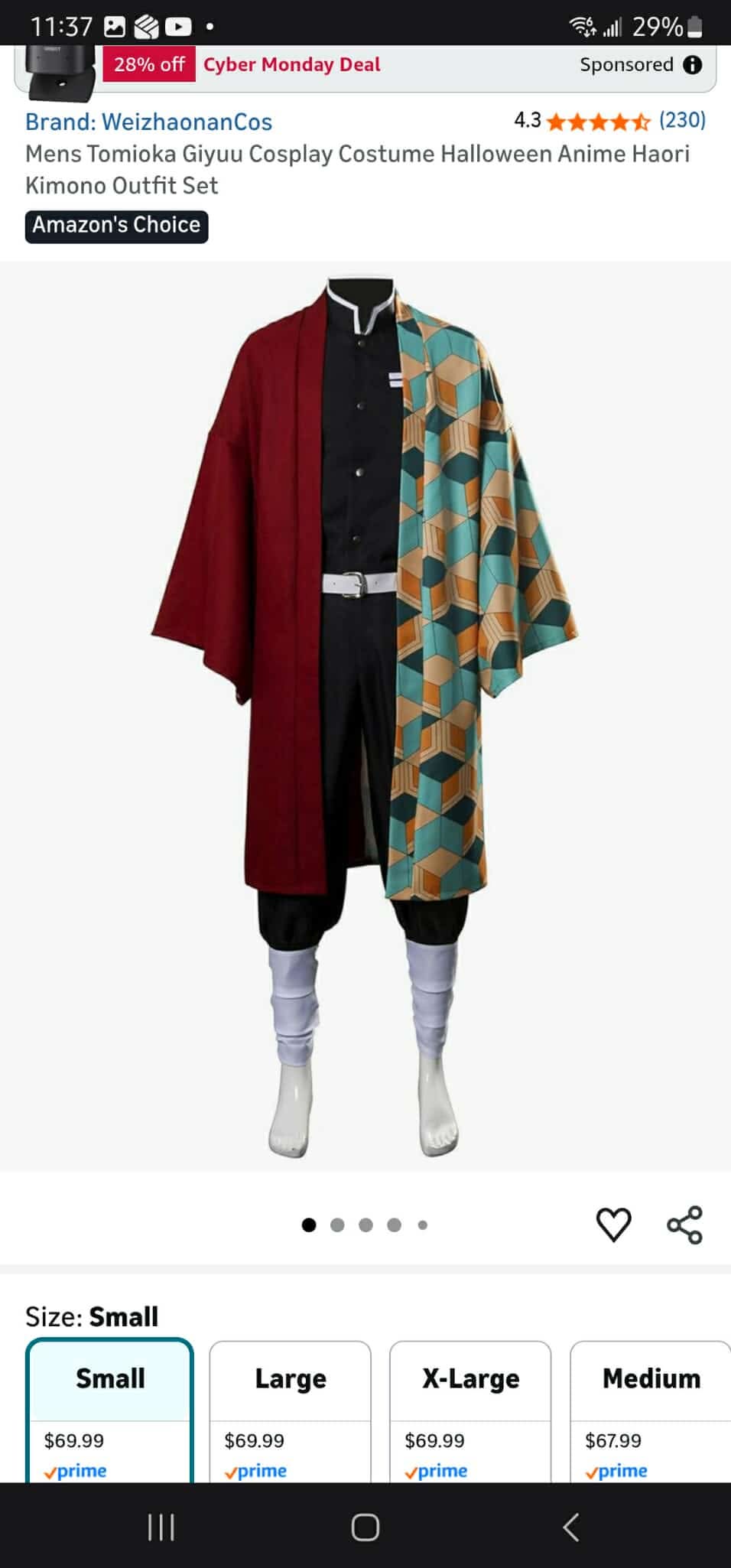 Mens Tomioka Giyuu Cosplay Costume Halloween Anime Haori Kimono Outfit Set, Small - Image 5