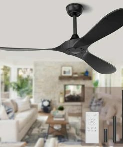 Black Ceiling Fan No Light, 52 in Outdoor Ceiling Fan with Remote