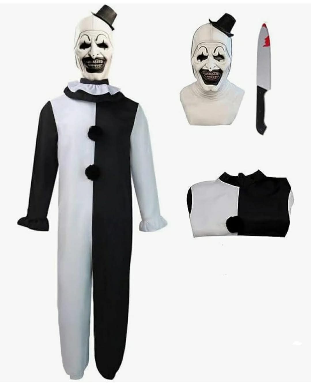 Scary Killer Clown Halloween Costume Creepy Cosplay Props for Kids, 7-8yrs