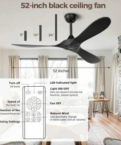 Alternative view of Black Ceiling Fan No Light, 52 in Outdoor Ceiling Fan with Remote