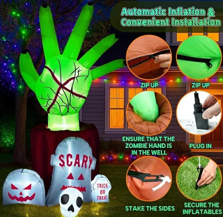 8.6 FT Halloween Inflatables Decorations Outdoor - Zombie Hand Animated Blow Ups Yard Decoration Animatronic - Image 5
