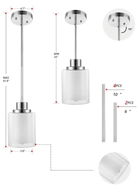 3pk, 1-Light Pendant Light Fixtures, 3 Pack Modern Brushed Nickel - Image 5