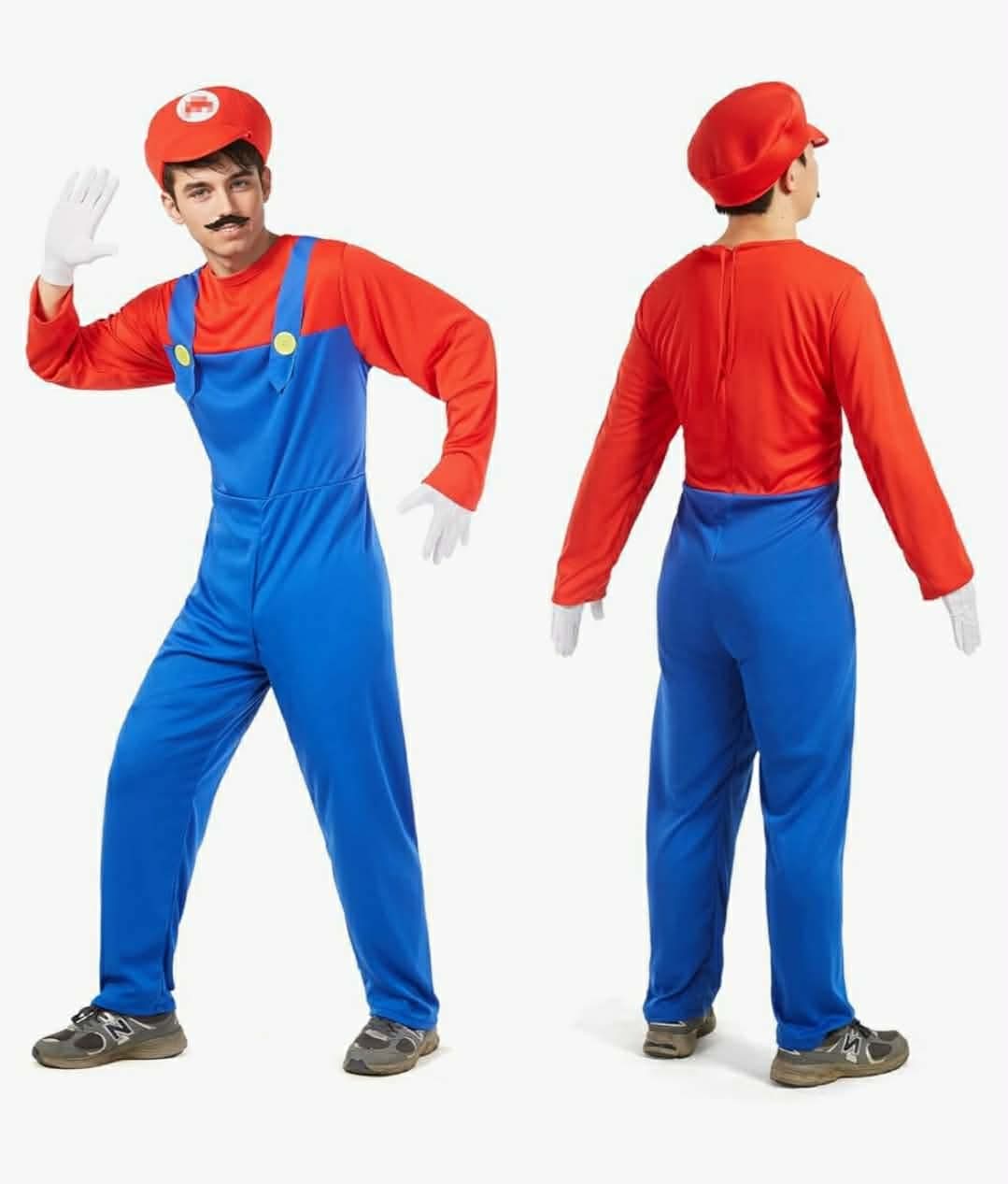 Plumber Jumpsuit Cosplay Costume with Hat Gloves Moustache Accessories Set, Small- Mario - Image 7
