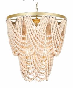 6-Light Bohemia Wood Beaded Chandelier for Dining Room, Coastal Pendant