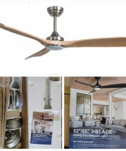 52" Indoor/Outdoor Ceiling Fan with LED Light and Remote | NIckel & Light Oak