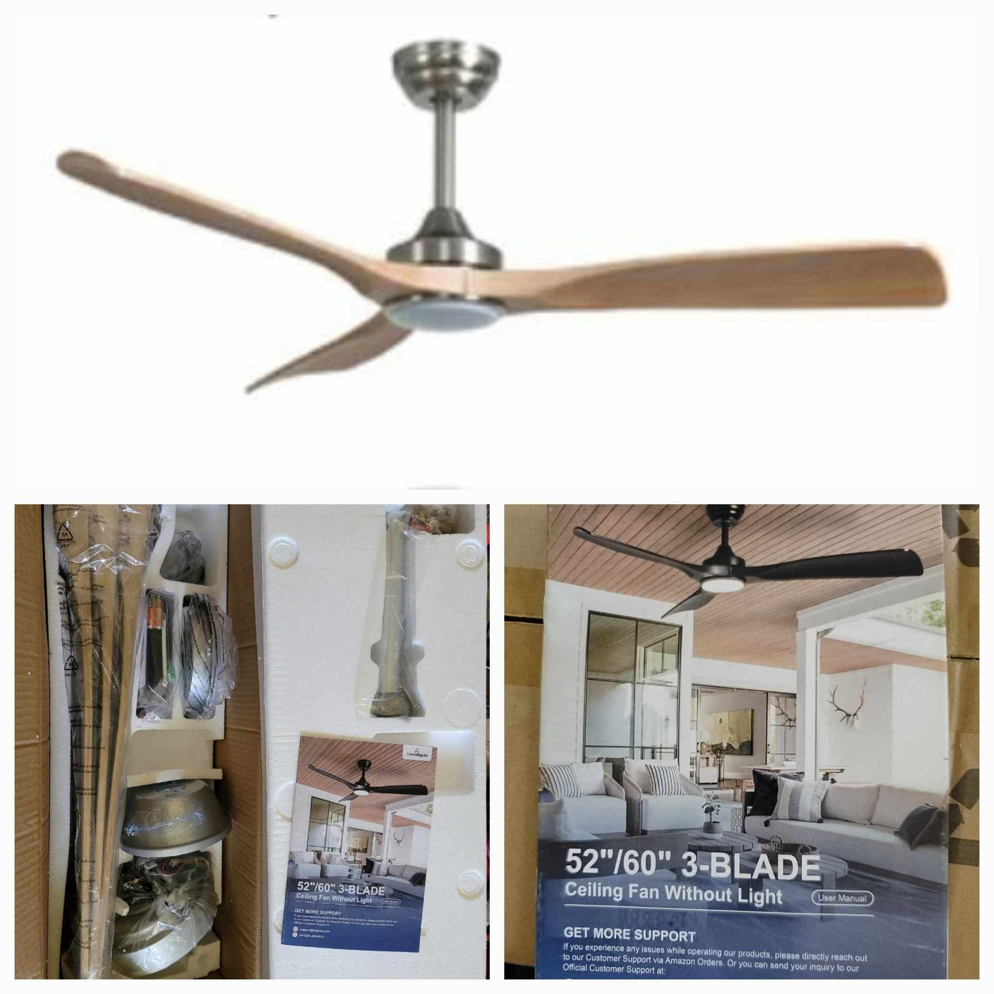 52" Indoor/Outdoor Ceiling Fan with LED Light and Remote | NIckel & Light Oak